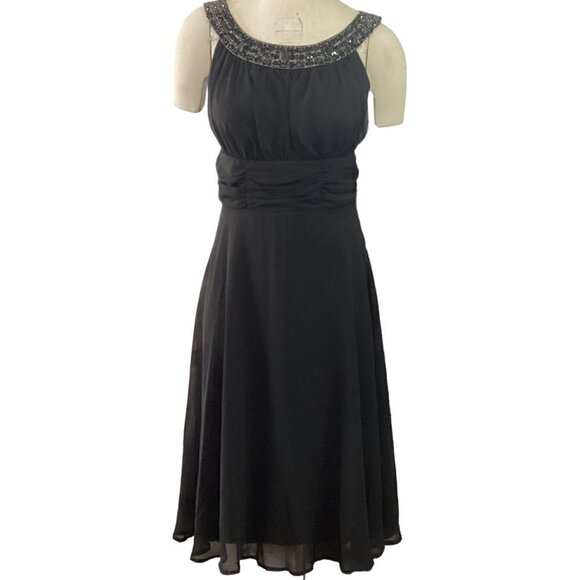 Connected Apparel Black Chiffon Evening Dress Beaded Neckline Sz 6 #222D - Picture 2 of 10